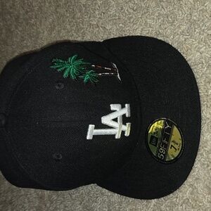 LA Dodgers Black Fitted Hat with Palm Tree & 1988 World Series 7 3/8